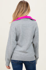 Heather Grey Contrast Collar Half Zip Maternity Sweater