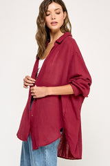 Burgundy Oversized Button Down Shirt