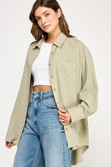 Light Olive Chambray Button Down Top