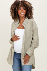 Light Olive Chambray Button Down Maternity Top