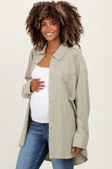 Light Olive Chambray Button Down Maternity Top