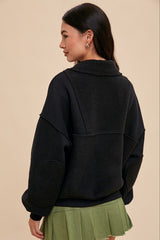 Black Contrast Reversed Fleece 1/4 Zip Pullover