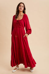 Red Ruffled Fit And Flare Maxi Dress