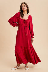 Red Ruffled Fit And Flare Maxi Dress