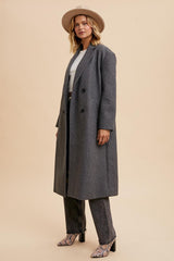 Charcoal Felted Double Breasted Lapel Duster Coat