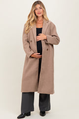 Beige Felted Double Breasted Lapel Duster Maternity Coat