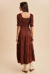Brown Smocked Tiered Maxi Dress