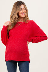 Red Brushed Ribbed Knit Maternity Pullover