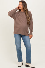 Mocha Brushed Ribbed Knit Maternity Pullover