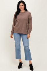 Mocha Brushed Ribbed Knit Pullover