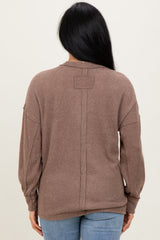 Mocha Brushed Ribbed Knit Pullover