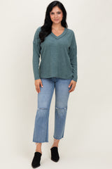 Ash Jade Ribbed V-Neck Long Sleeve Top