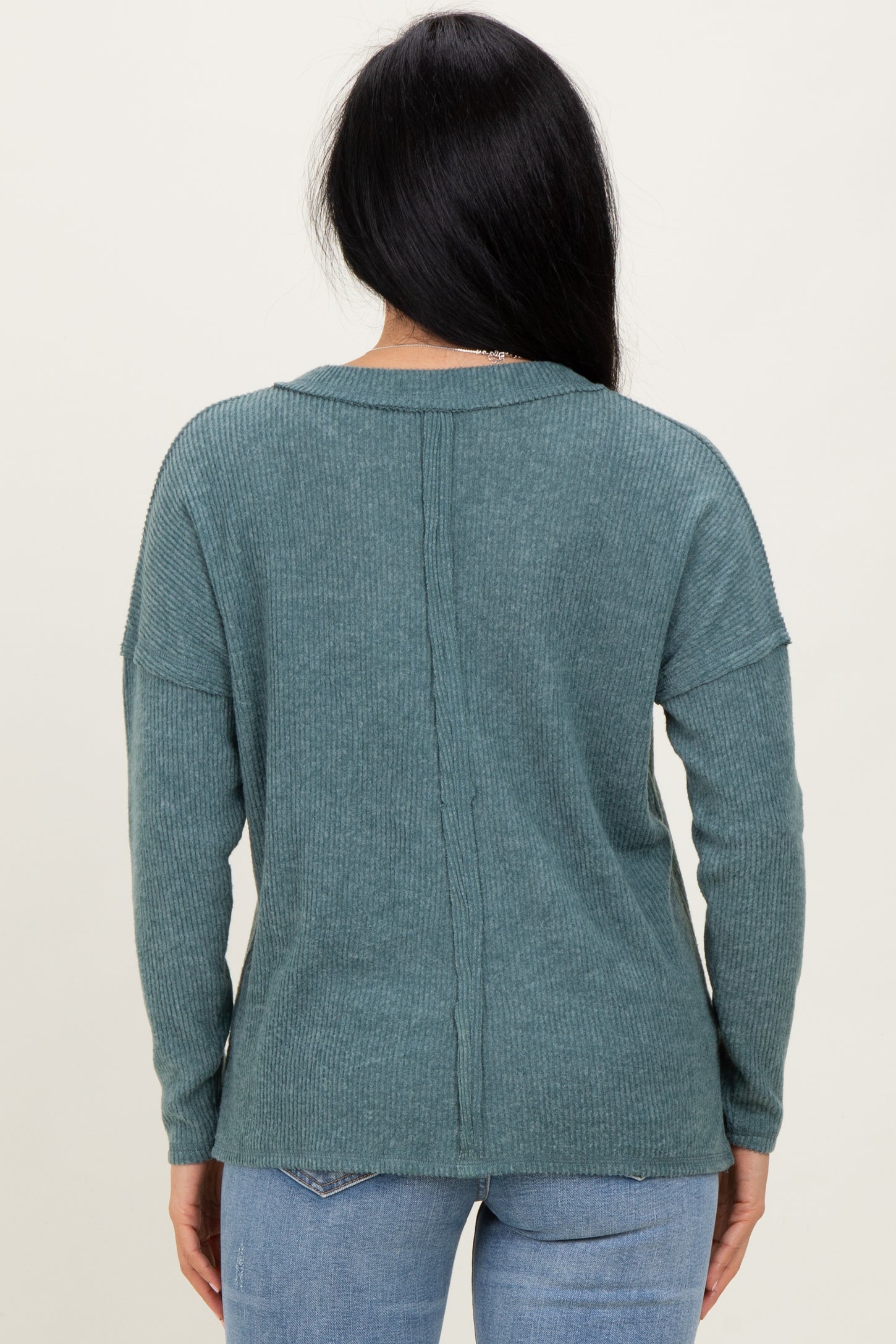 Ash Jade Ribbed V-Neck Long Sleeve Top