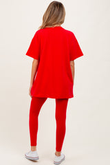 Red Oversized Crewneck Short Sleeve and Legging Maternity Set