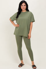 Light Olive Oversized Crewneck Short Sleeve and Legging Set