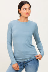Blue Grey  Basic Long Sleeve Top