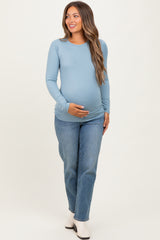 Blue Grey Basic Long Sleeve Maternity Top