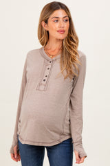 Heather Mocha Long Sleeve Exposed Seam Maternity Top