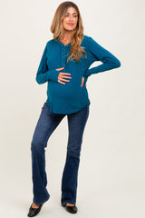 Teal Long Sleeve Exposed Seam Maternity Top