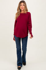 Burgundy Exposed Seam Long Sleeve Maternity Top