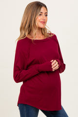 Burgundy Exposed Seam Long Sleeve Maternity Top