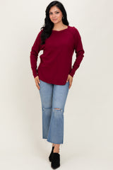 Burgundy Exposed Seam Long Sleeve Top