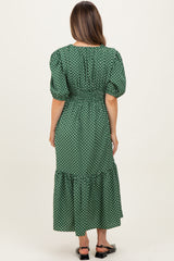 Green Polka Dots V Neck Flowy Maternity Dress