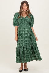Green Polka Dots V Neck Flowy Maternity Dress