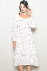 Cream Polka Dots Sweetheart Neck Midi Dress