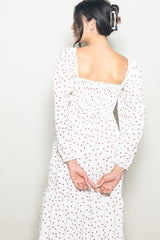 Cream Polka Dots Sweetheart Neck Midi Dress