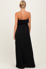 Black Ruffled Chest Pleated Maternity Maxi Dress With Self Tie
