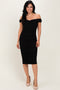 Black Mesh Off Shoulder Twist Front Midi Dress