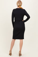 Black Ribbed Knit Long Sleeve Nursing Dress