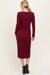 Burgundy Scoop Neck Long Sleeve Midi Dress