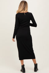 Black Scoop Neck Long Sleeve Maternity Midi Dress