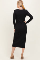 Black Scoop Neck Long Sleeve Midi Dress