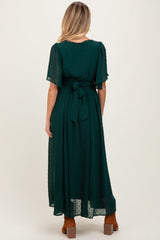 Forest Green Swiss Dot Crochet Lace Accent Maternity Maxi Dress