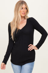 Black Sweetheart Ribbed Long Sleeve Top