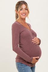 Mauve Sweetheart Ribbed Maternity Long Sleeve Top