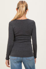 Charcoal Sweetheart Ribbed Maternity Long Sleeve Top