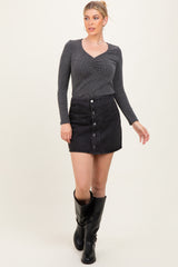 Charcoal Sweetheart Ribbed Long Sleeve Top