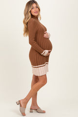 Mocha Ribbed Contrast Hem Maternity Sweater Dress