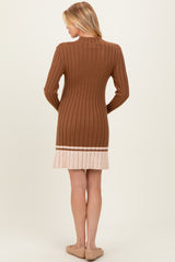 Mocha Ribbed Contrast Hem Maternity Sweater Dress