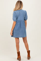Blue Chambray Double Front Tie Maternity Dress