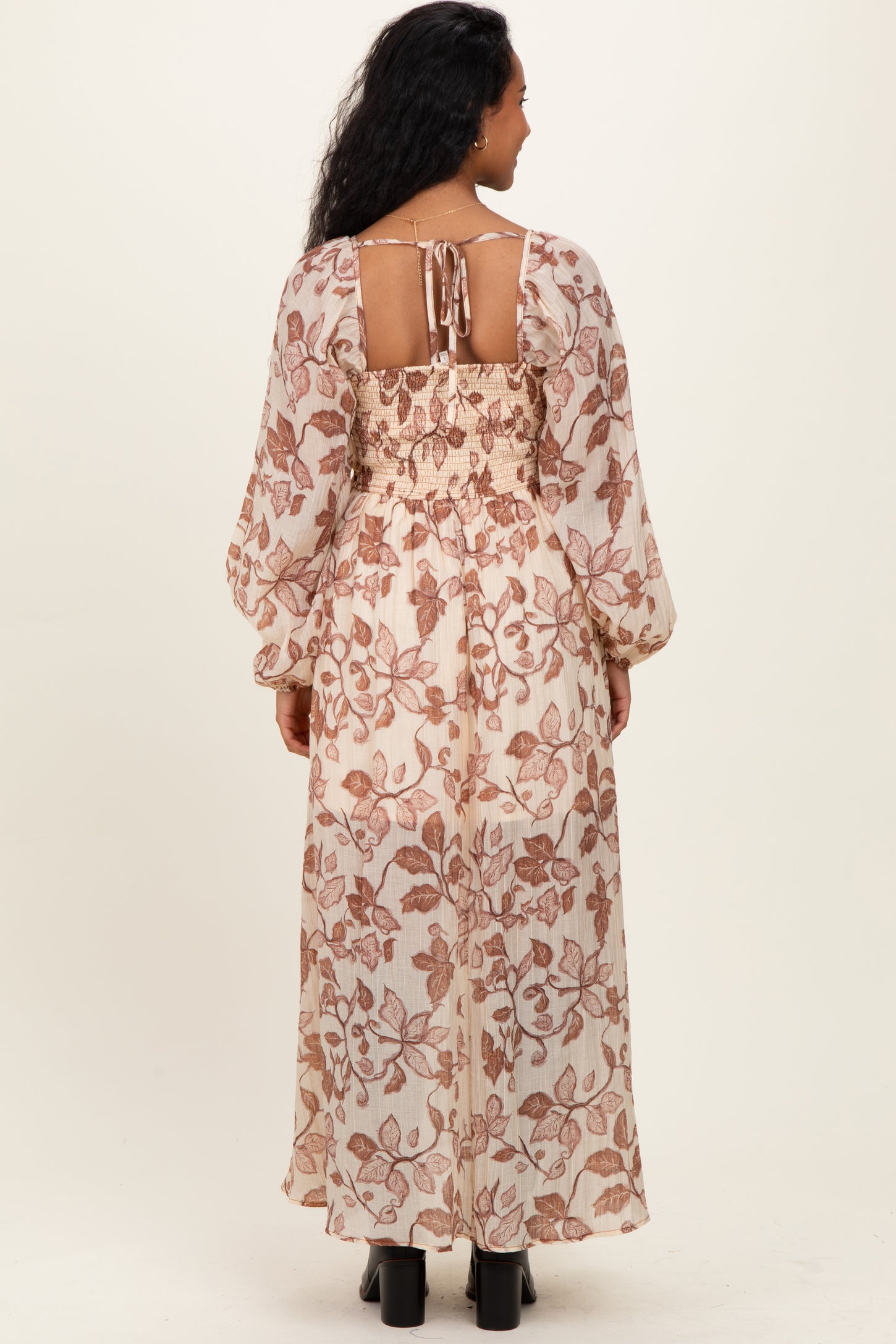Cream Floral V-Neck Velvet Trim Maternity Maxi Dress