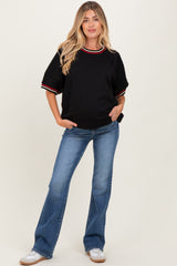 Black Contrast Trim Short Sleeve Maternity Pullover