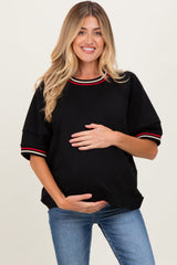Black Contrast Trim Short Sleeve Maternity Pullover