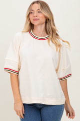 Cream Contrast Trim Short Sleeve Pullover
