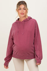 Burgundy French Terry Hooded Maternity Sweatshirt