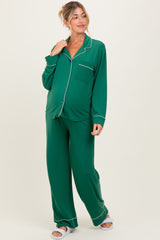 Green Button Down Top Wide Leg Pant Maternity Pajama Set